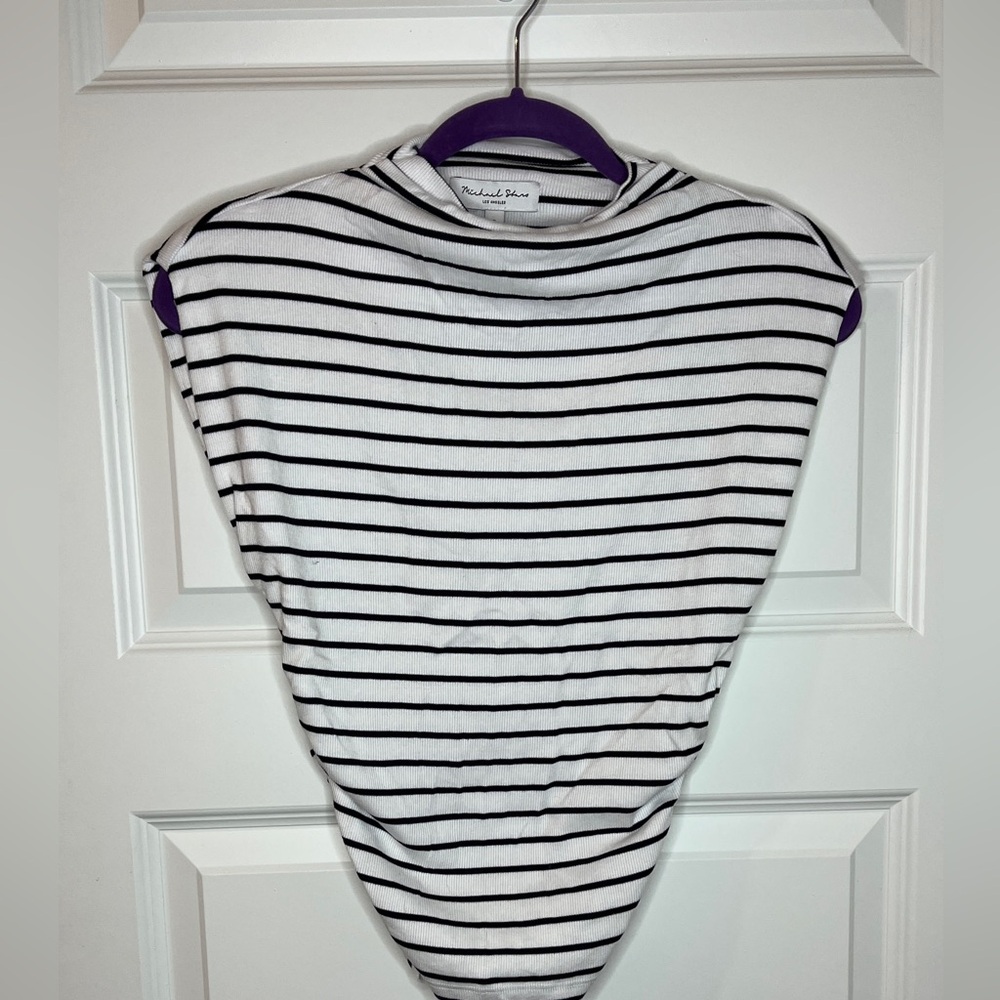 Michael Stars Black and White Striped‎ Blouse SMALL High Neck Evereve